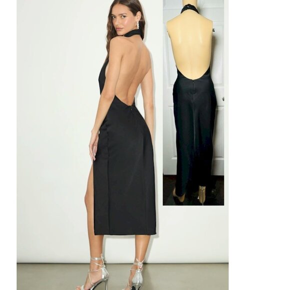 Beyond Classy Black Satin Halter Midi Dress by Lulus Size Large NWOT - Picture 6 of 16